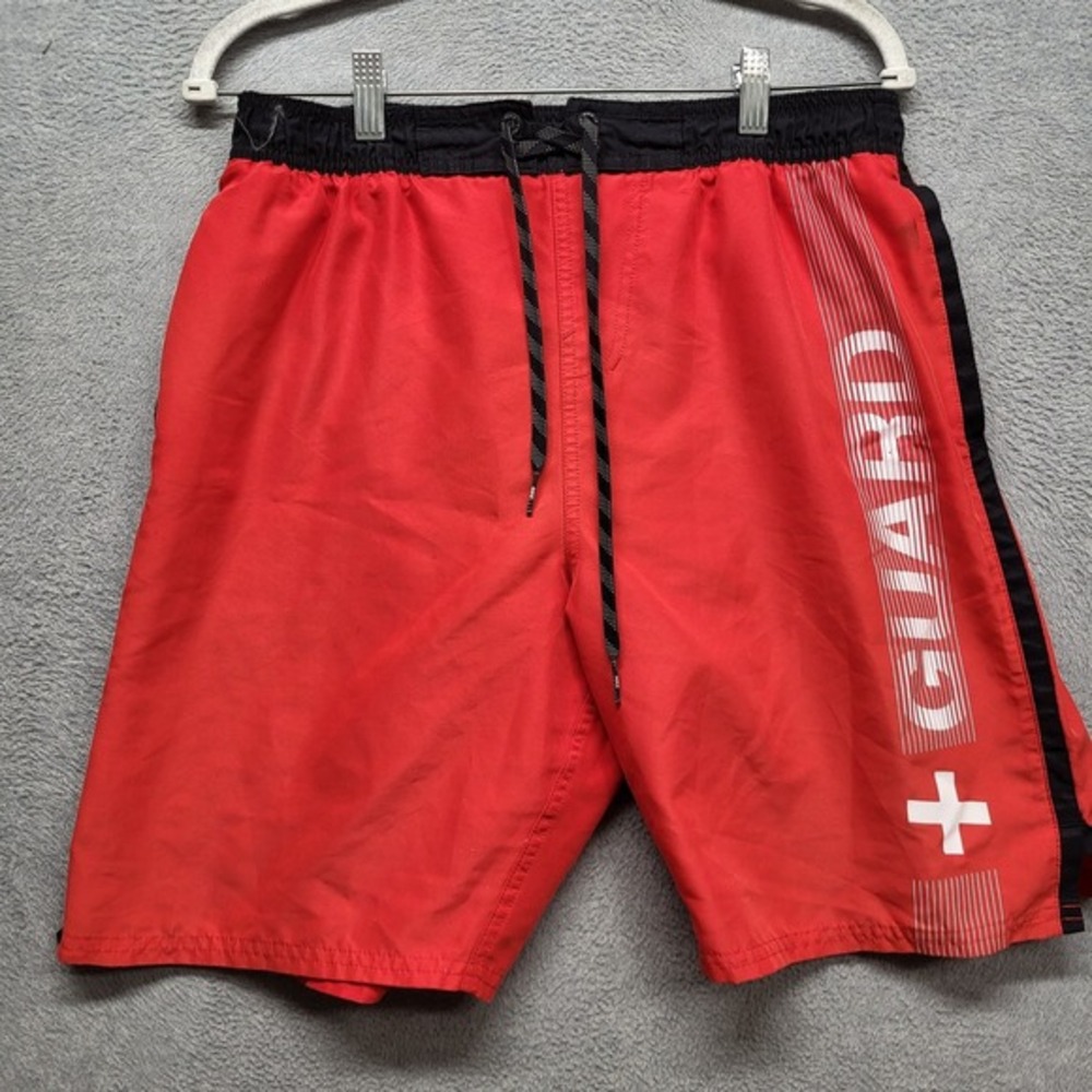 Nike Men Activewear Shorts M Red Black White Swimwear Guard Cross Logo Graphic